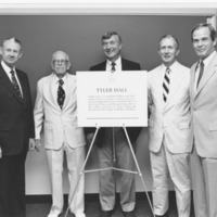 Dedication of the renaming of Chancellors Hall to Tyler Hall, June 24, 1988. The building name reverted back to Chancellors Hall in 2021
